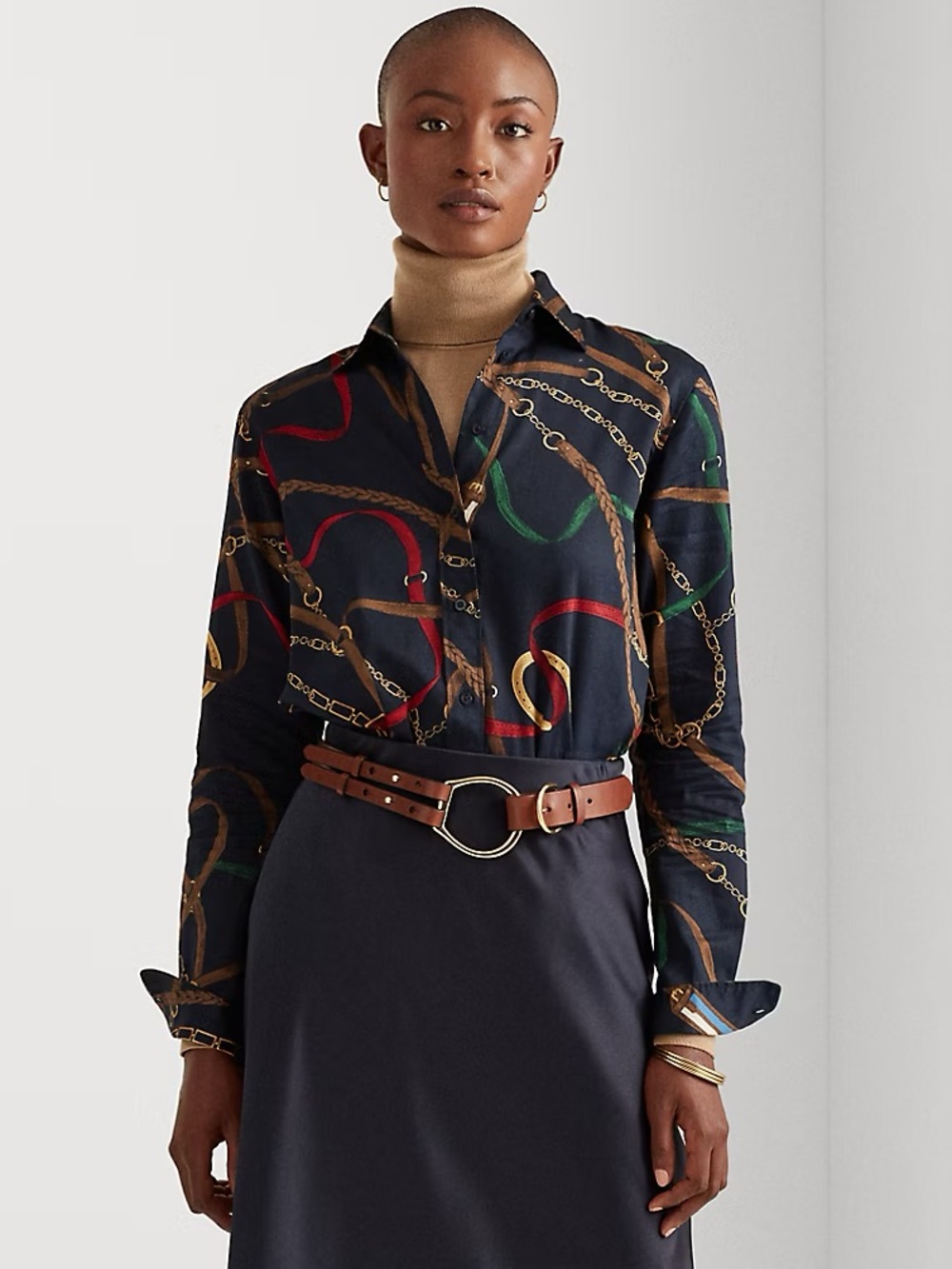 Ralph Lauren Equestrian Style Button-Up with Chain & Rope Print